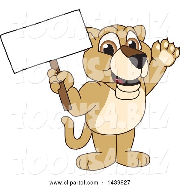 Vector Illustration of a Cartoon Lion Cub School Mascot Holding a Blank Sign