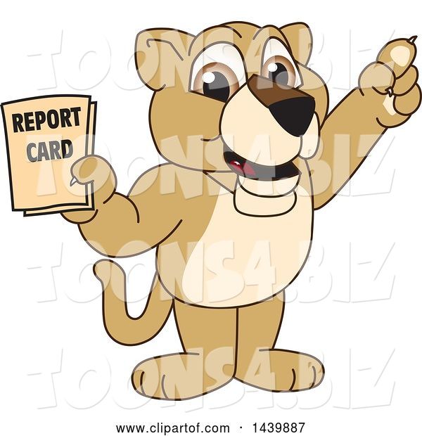 Vector Illustration of a Cartoon Lion Cub School Mascot Holding a Report Card