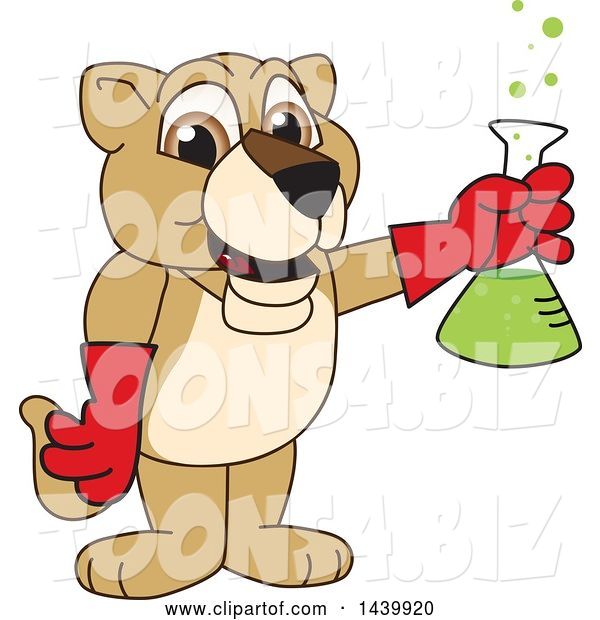 Vector Illustration of a Cartoon Lion Cub School Mascot Holding a Science Flask