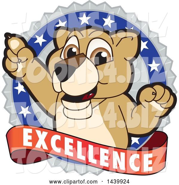 Vector Illustration of a Cartoon Lion Cub School Mascot on an Excellence Badge