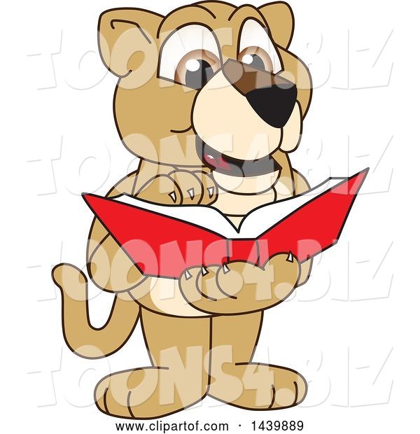 Vector Illustration of a Cartoon Lion Cub School Mascot Reading a Book