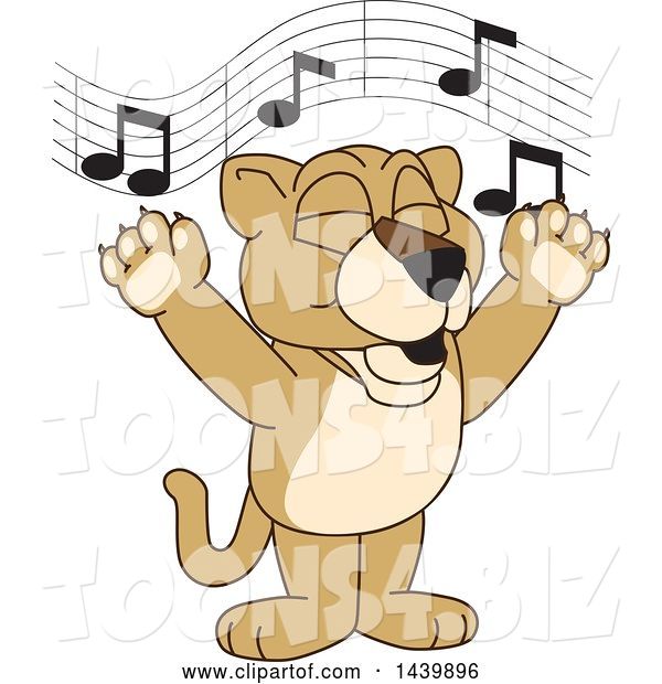 Vector Illustration of a Cartoon Lion Cub School Mascot Singing