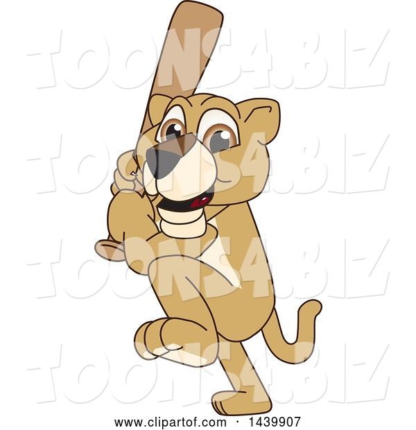Vector Illustration of a Cartoon Lion Cub School Mascot Swinging a Baseball Bat