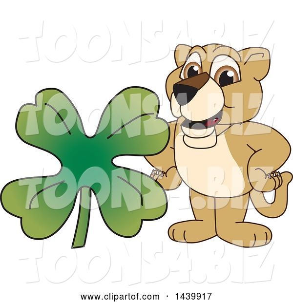 Vector Illustration of a Cartoon Lion Cub School Mascot with a St Patricks Day Clover