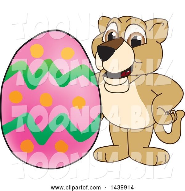Vector Illustration of a Cartoon Lion Cub School Mascot with an Easter Egg