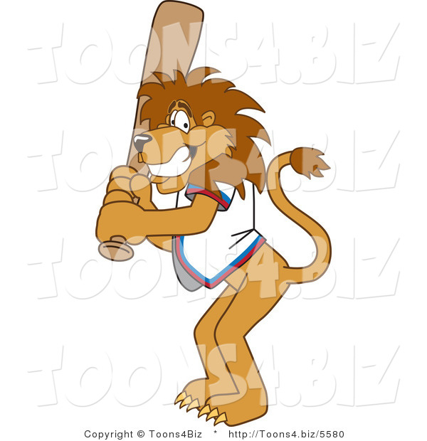 Vector Illustration of a Cartoon Lion Mascot Batting