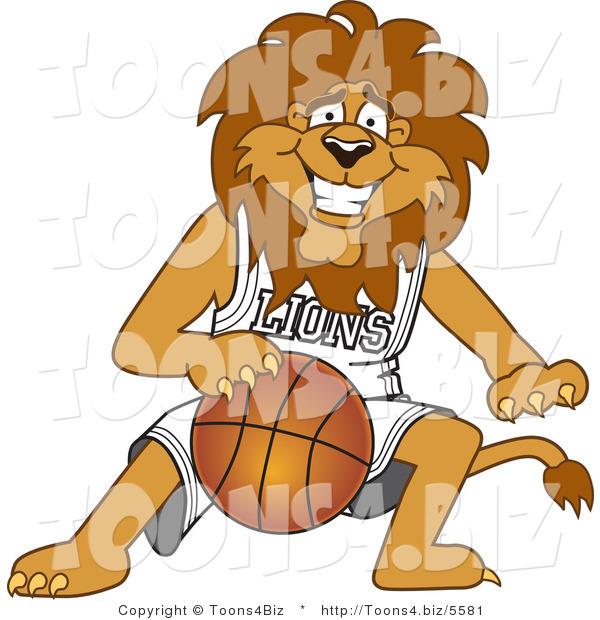 Vector Illustration of a Cartoon Lion Mascot Dribbling a Basketball