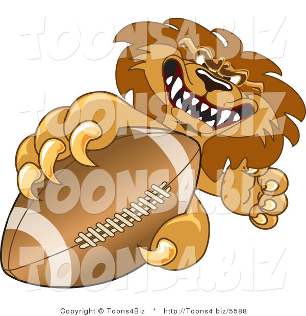 Vector Illustration of a Cartoon Lion Mascot Grabbing a Football