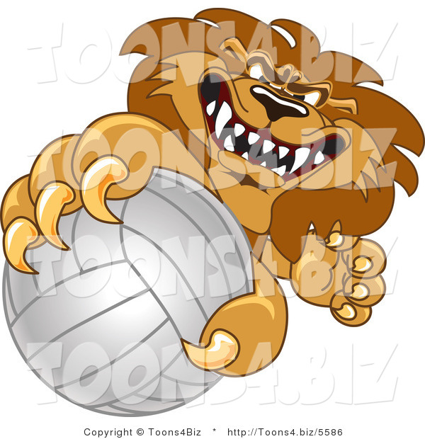 Vector Illustration of a Cartoon Lion Mascot Grabbing a Volleyball