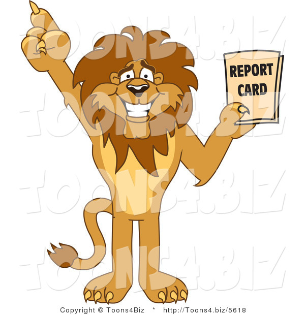 Vector Illustration of a Cartoon Lion Mascot Holding a Report Card