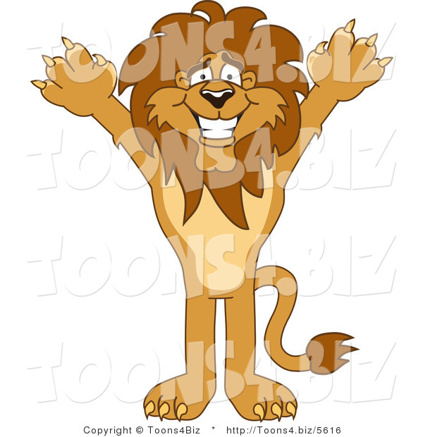 Vector Illustration of a Cartoon Lion Mascot Holding His Arms up