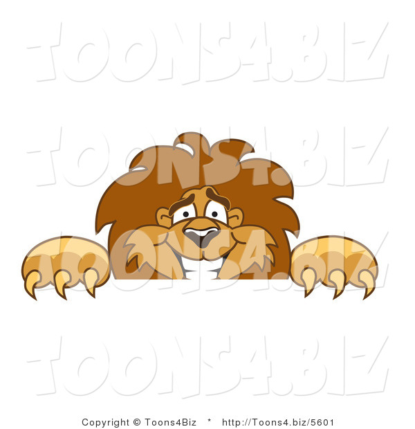 Vector Illustration of a Cartoon Lion Mascot Looking over a Surface