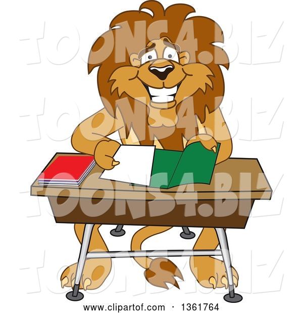Vector Illustration of a Cartoon Lion Mascot Organizing and Doing Homework, Symbolizing Organization