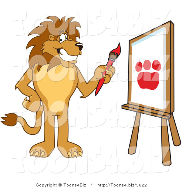 Vector Illustration of a Cartoon Lion Mascot Painting