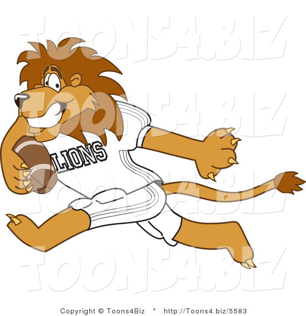 Vector Illustration of a Cartoon Lion Mascot Playing Football