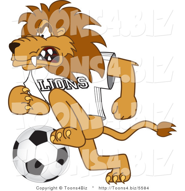 Vector Illustration of a Cartoon Lion Mascot Playing Soccer