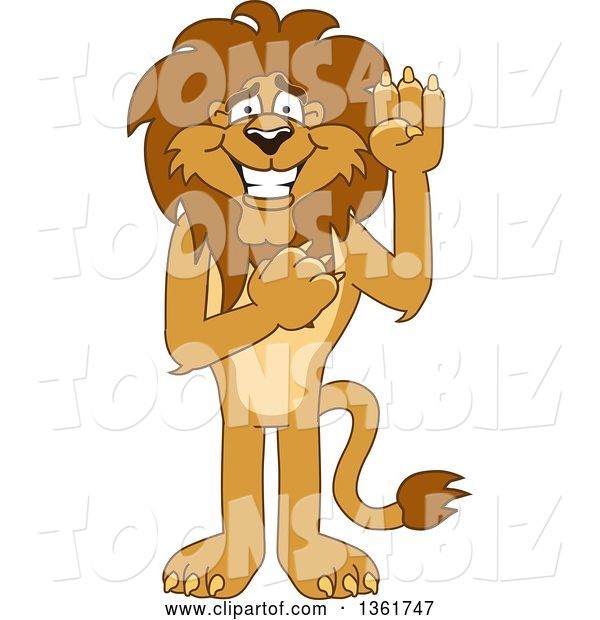 Vector Illustration of a Cartoon Lion Mascot Pledging, Symbolizing Integrity
