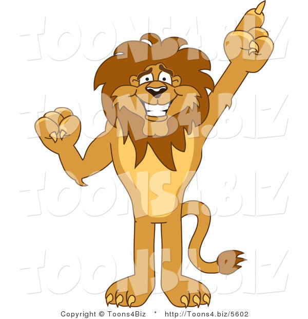 Vector Illustration of a Cartoon Lion Mascot Pointing up
