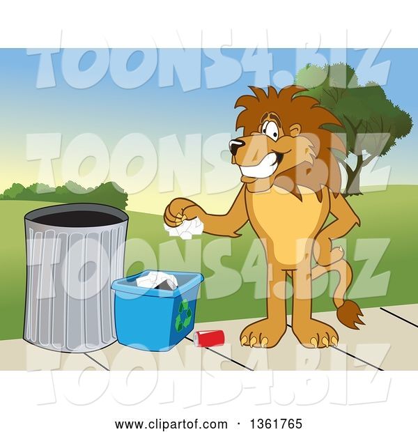 Vector Illustration of a Cartoon Lion Mascot Recycling, Symbolizing Integrity