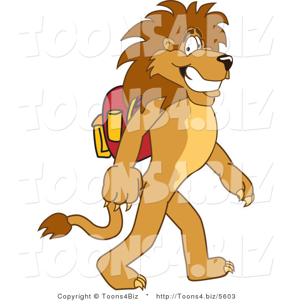 Vector Illustration of a Cartoon Lion Mascot Walking to School