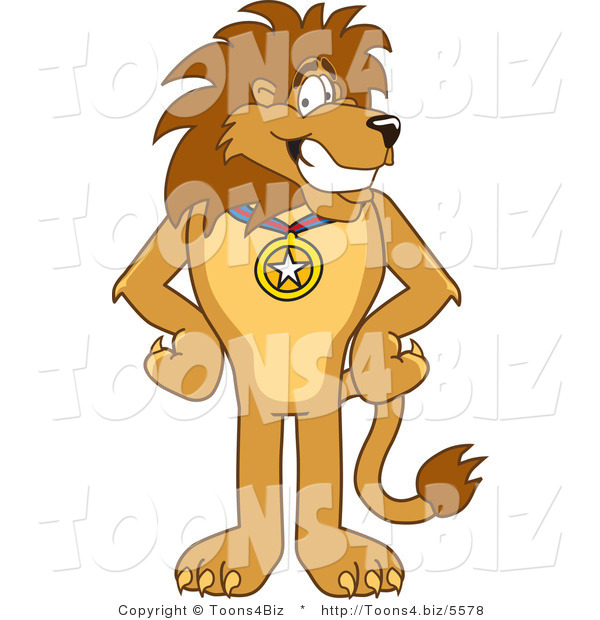Vector Illustration of a Cartoon Lion Mascot Wearing a Medal