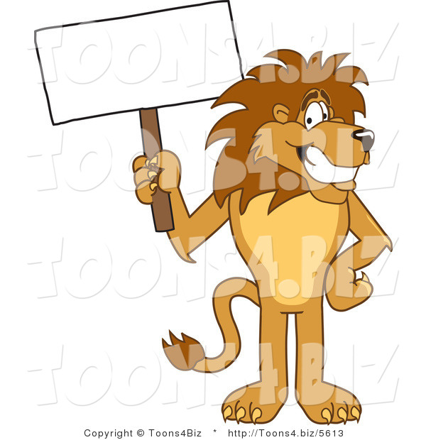 Vector Illustration of a Cartoon Lion Mascot with a Blank Sign