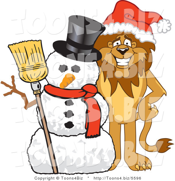 Vector Illustration of a Cartoon Lion Mascot with a Snowman