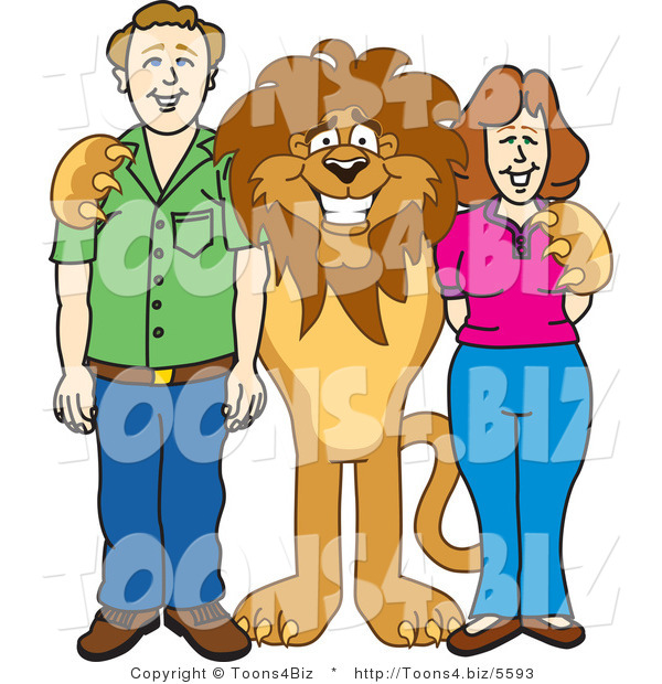 Vector Illustration of a Cartoon Lion Mascot with Adults