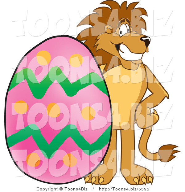Vector Illustration of a Cartoon Lion Mascot with an Easter Egg