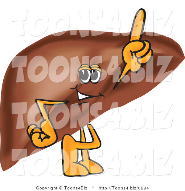 Vector Illustration of a Cartoon Liver Mascot Pointing Upwards