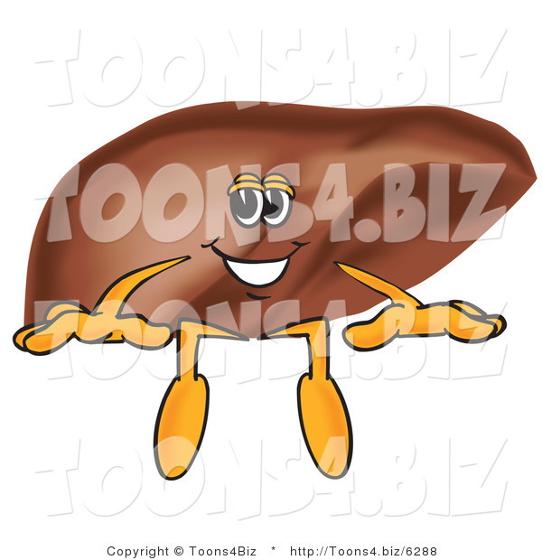 Vector Illustration of a Cartoon Liver Mascot Sitting on a Blank Sign