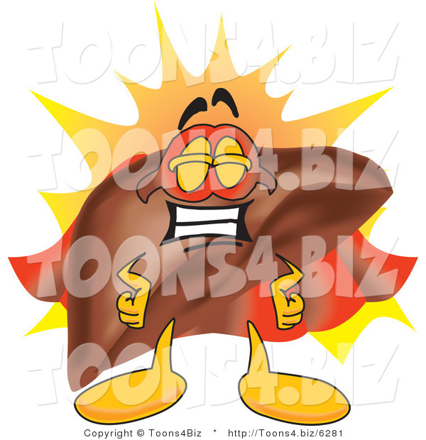 Vector Illustration of a Cartoon Liver Mascot Super Hero
