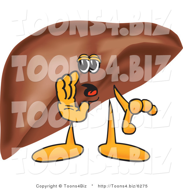 Vector Illustration of a Cartoon Liver Mascot Whispering