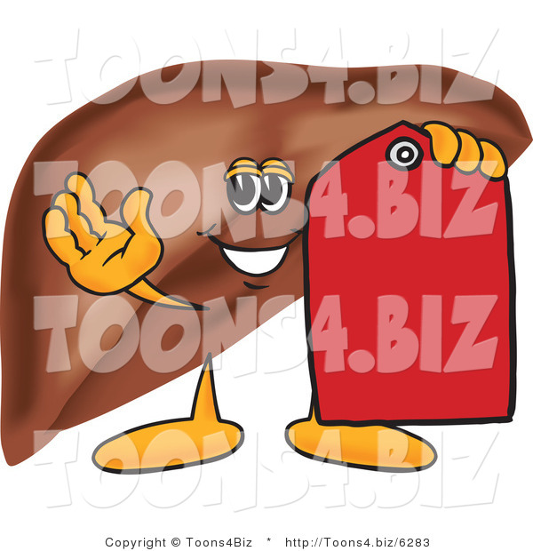 Vector Illustration of a Cartoon Liver Mascot with a Red Price Tag