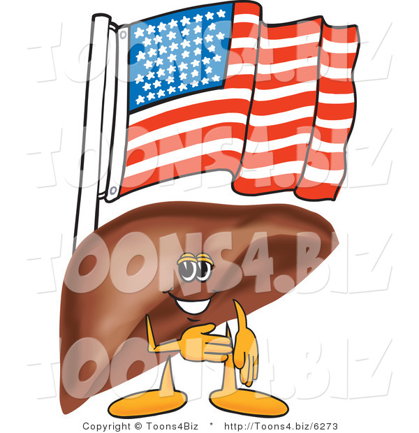 Vector Illustration of a Cartoon Liver Mascot with an American Flag