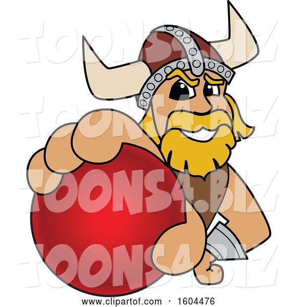 Vector Illustration of a Cartoon Male Viking School Mascot Grabbing a Cricket Ball