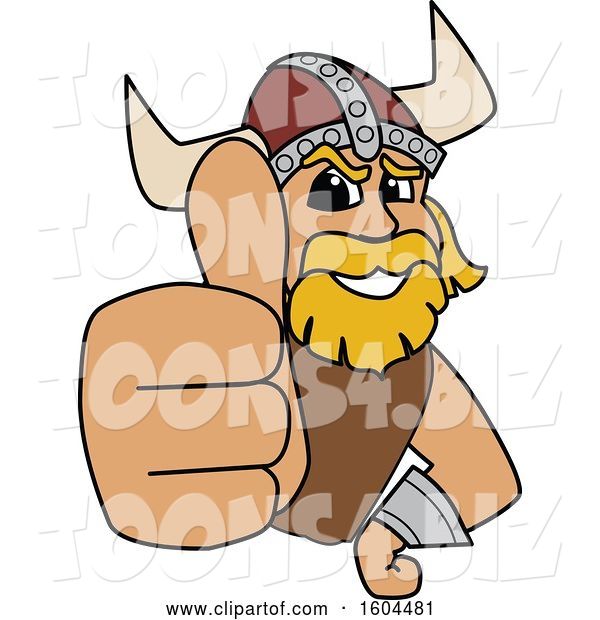 Vector Illustration of a Cartoon Male Viking School Mascot Holding up a Thumb