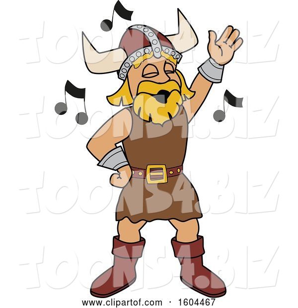 Vector Illustration of a Cartoon Male Viking School Mascot Singing