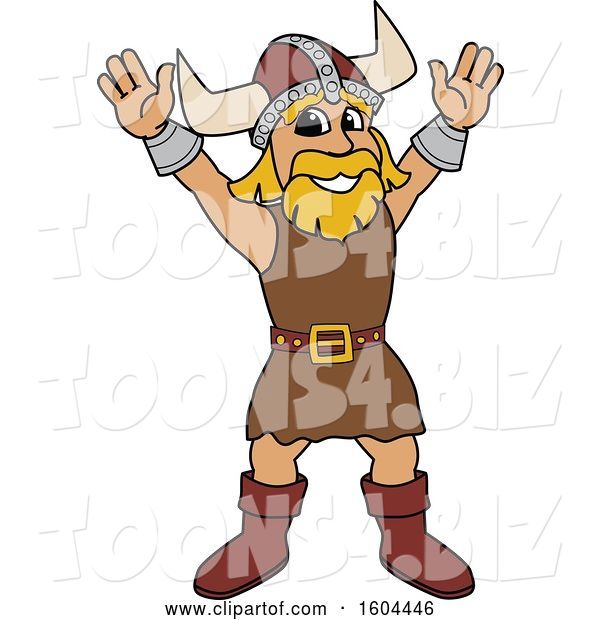 Vector Illustration of a Cartoon Male Viking School Mascot Welcoming