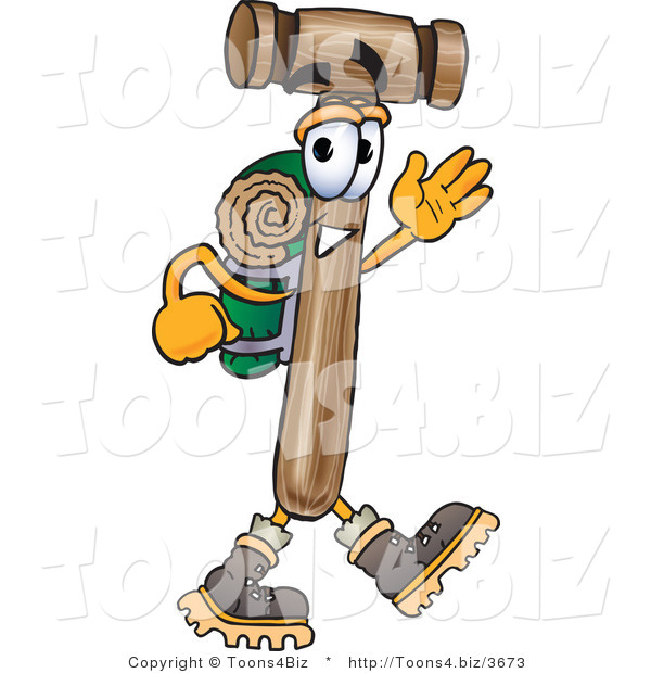 Vector Illustration of a Cartoon Mallet Mascot Hiking and Carrying a Backpack