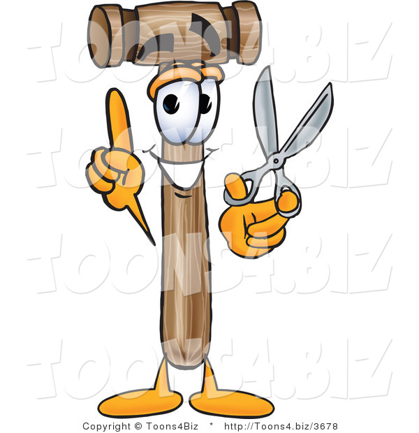 Vector Illustration of a Cartoon Mallet Mascot Holding a Pair of Scissors