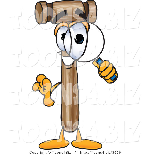 Vector Illustration of a Cartoon Mallet Mascot Looking Through a Magnifying Glass