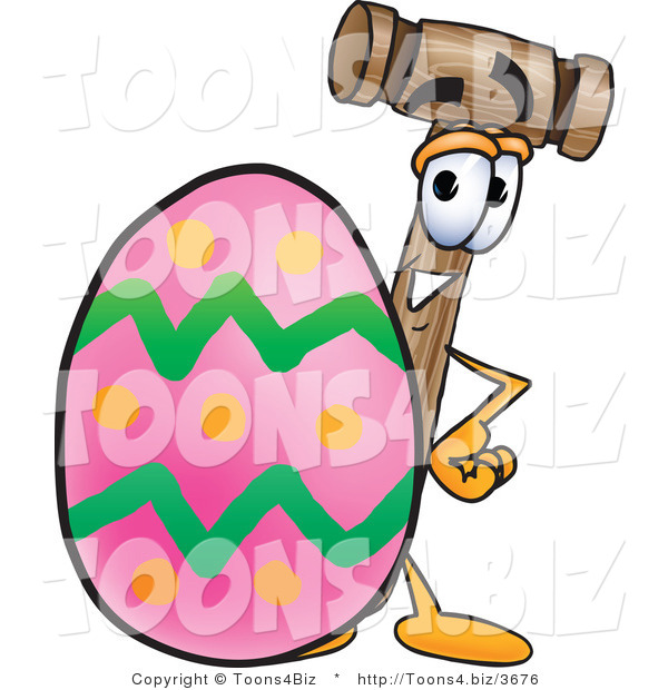 Vector Illustration of a Cartoon Mallet Mascot Standing Beside an Easter Egg