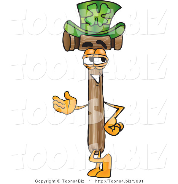 Vector Illustration of a Cartoon Mallet Mascot Wearing a Saint Patricks Day Hat with a Clover on It