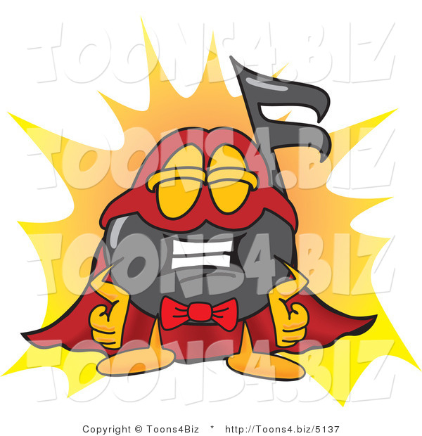 Vector Illustration of a Cartoon Music Note Mascot Dressed As a Super Hero