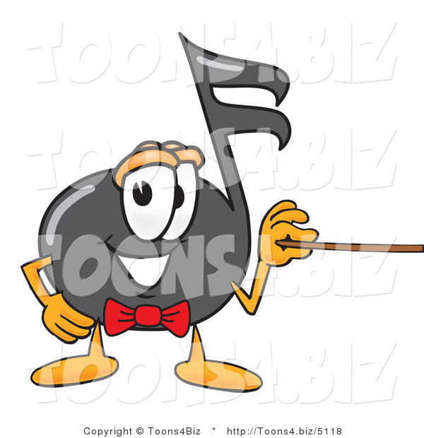 Vector Illustration of a Cartoon Music Note Mascot Holding a Pointer Stick