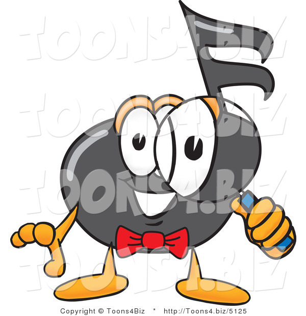 Vector Illustration of a Cartoon Music Note Mascot Looking Through a Magnifying Glass