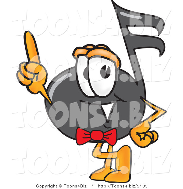 Vector Illustration of a Cartoon Music Note Mascot Pointing Upwards