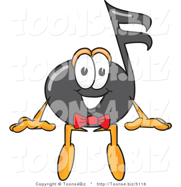 Vector Illustration of a Cartoon Music Note Mascot Sitting