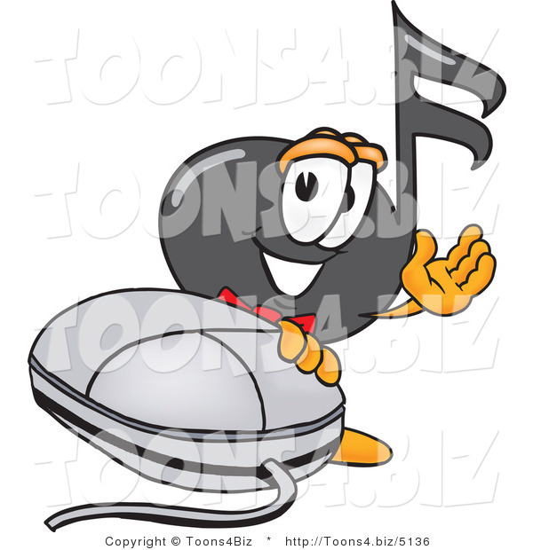 Vector Illustration of a Cartoon Music Note Mascot with a Computer Mouse